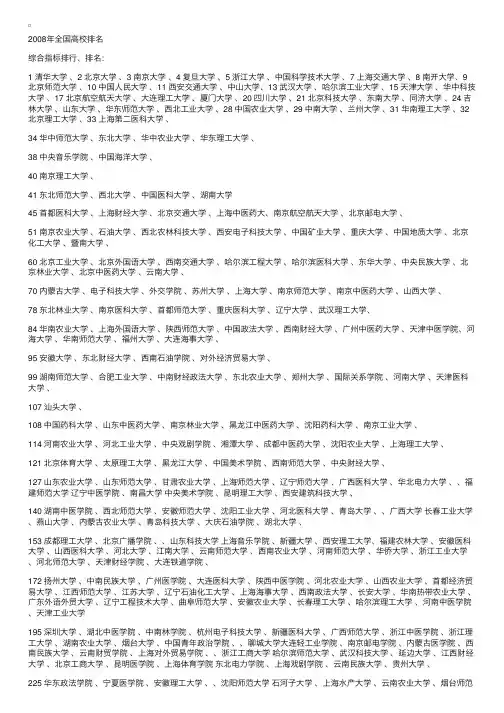 2008年全国高校排名