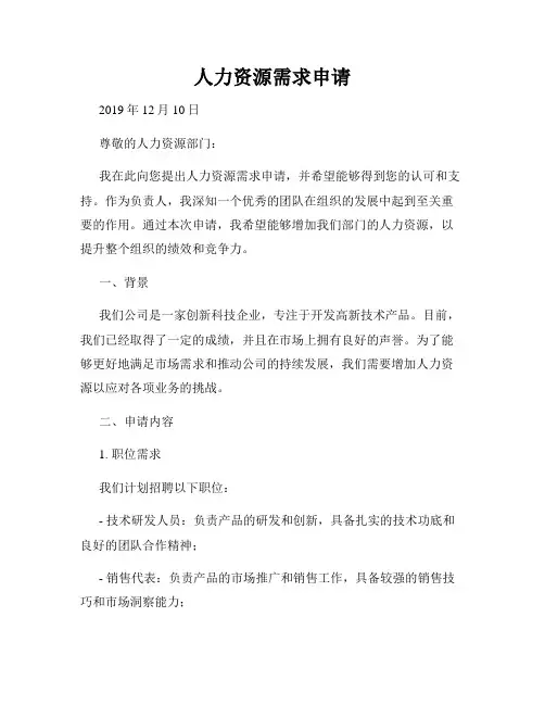 人力资源需求申请