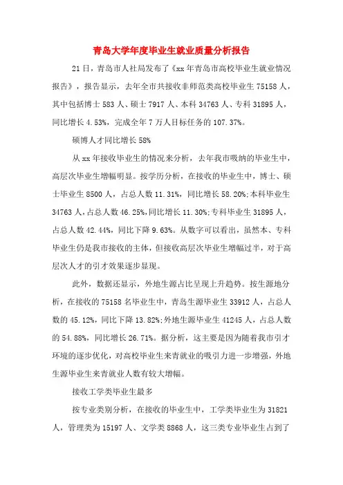 2020年青岛大学年度毕业生就业质量分析报告