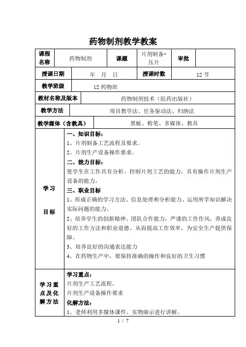 片剂制备-压片