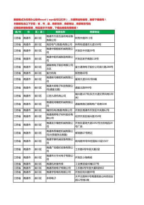 2020新版江苏省南通市崇川区机械机电工商企业公司商家名录名单联系电话号码地址大全134家
