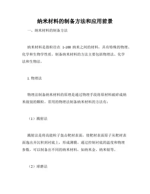 纳米材料的制备方法和应用前景