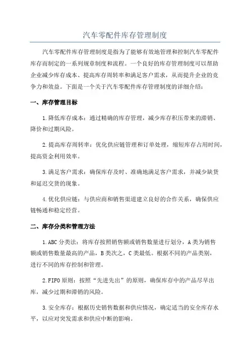 汽车零配件库存管理制度