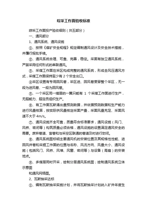 综采工作面验收标准