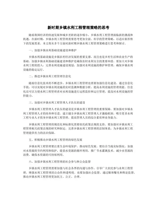 新时期乡镇水利工程管理策略的思考