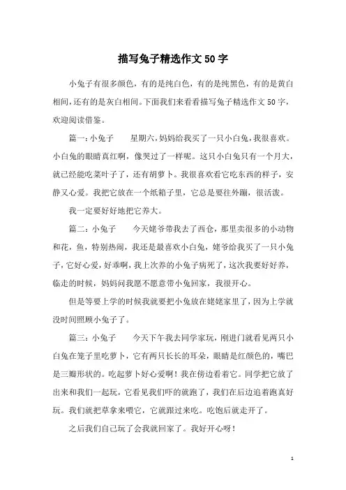 描写兔子精选作文50字