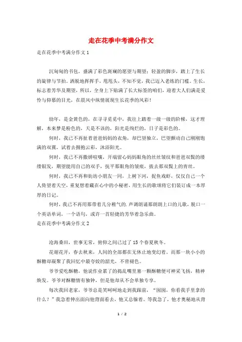 走在花季中考满分作文