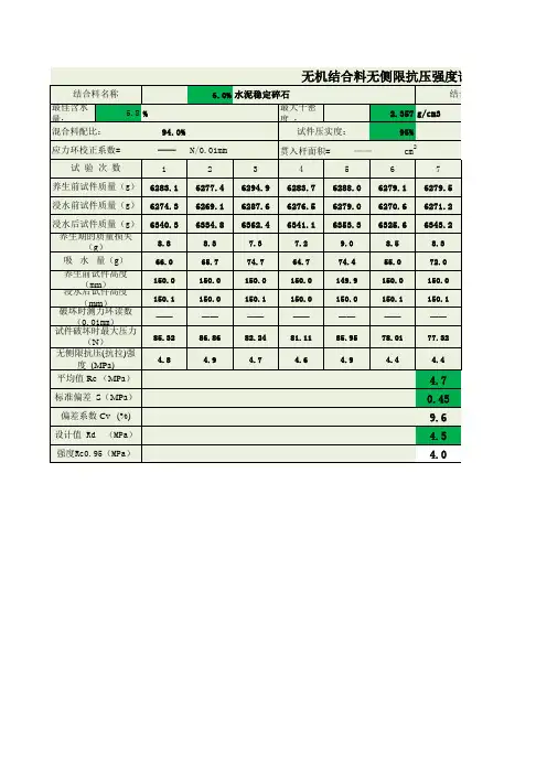 无机结合料无侧限抗压强度试验自动计算表