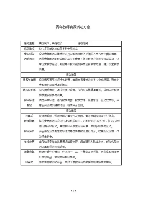 青年教师赛课活动方案