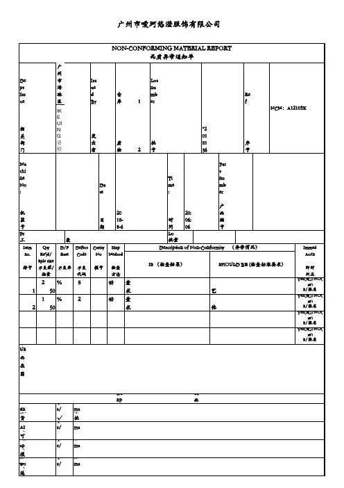 品质异常通知单模板