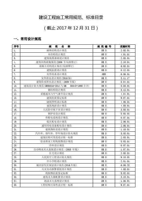 建设工程施工常用规范2018