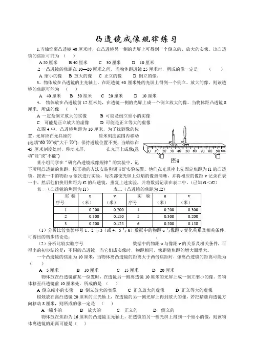 凸透镜成像规律专题练习