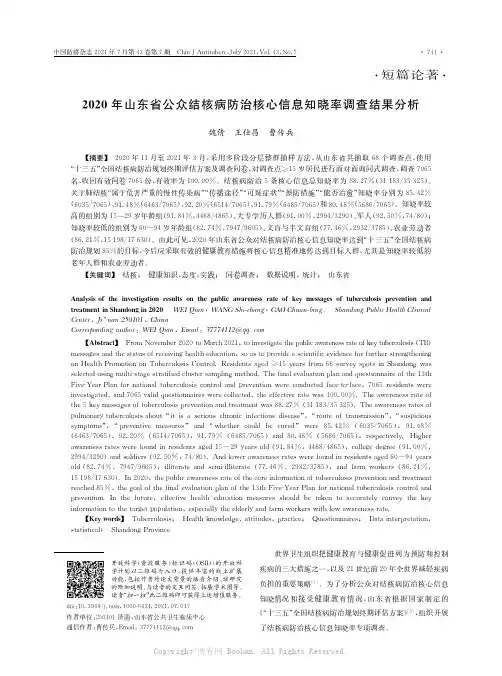2020年山东省公众结核病防治核心信息知晓率调查结果分析
