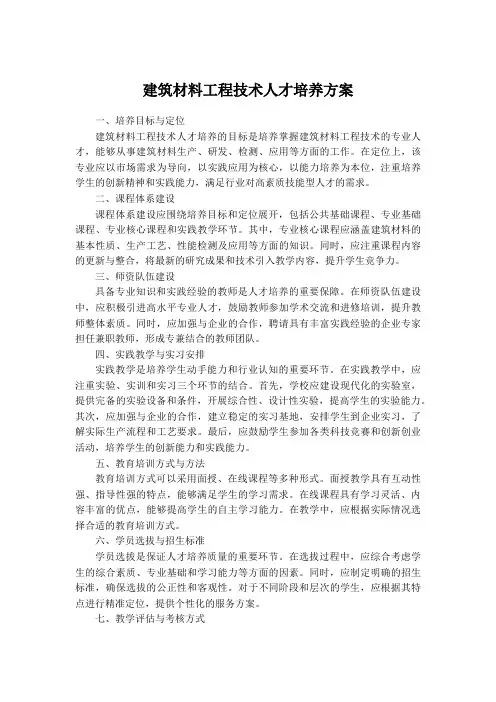 建筑材料工程技术人才培养方案