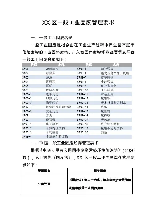 一般工业固废管理要求