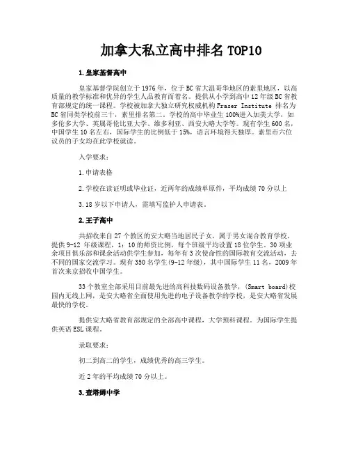 加拿大私立高中排名TOP10