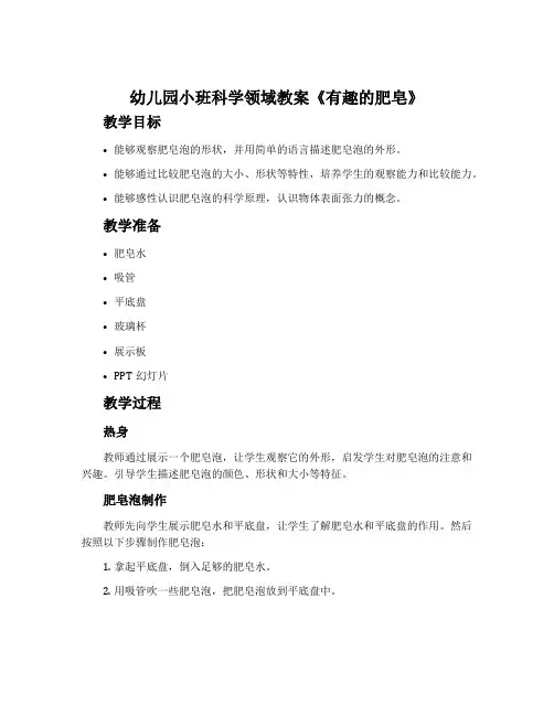 幼儿园小班科学领域教案《有趣的肥皂》含反思