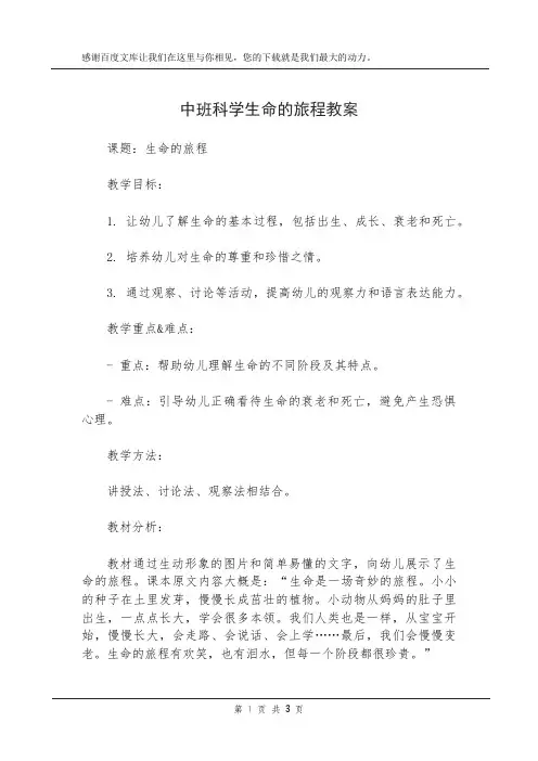 中班科学生命的旅程教案