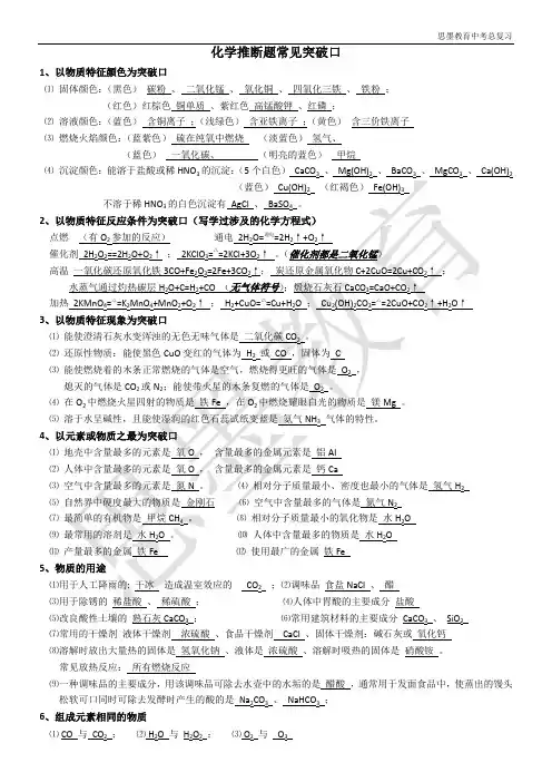 化学推断题常见突破口