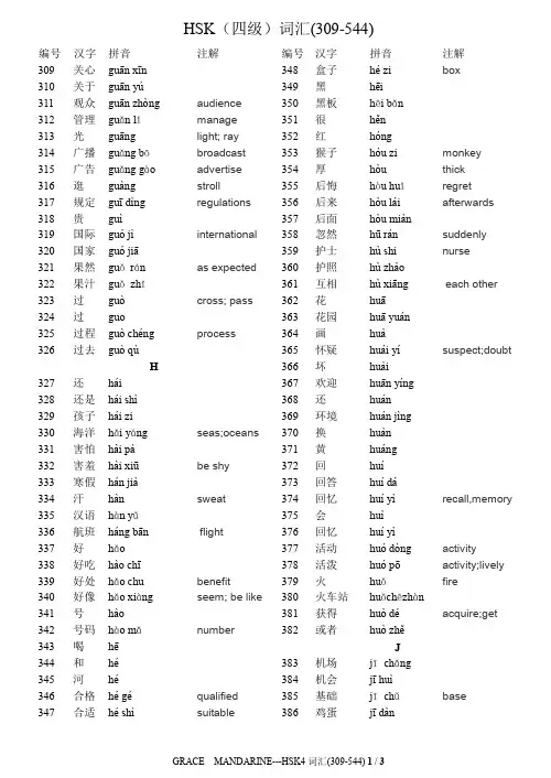HSK4级词汇带翻译(309-544)