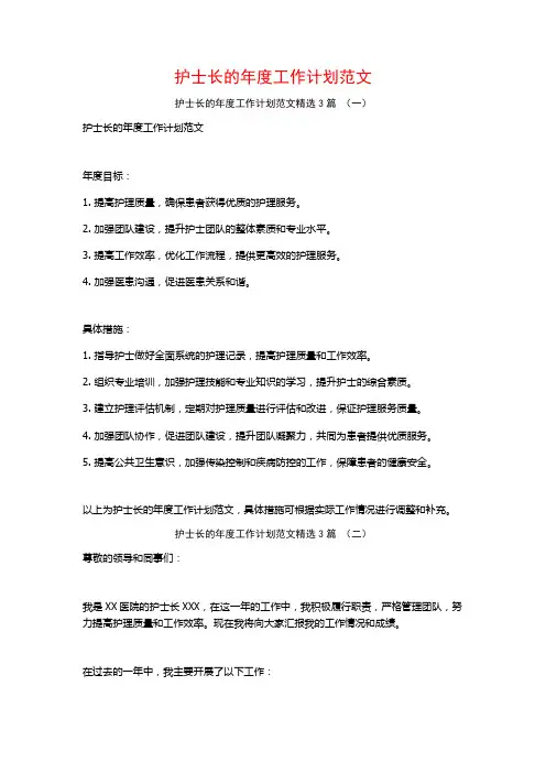 护士长的年度工作计划范文3篇