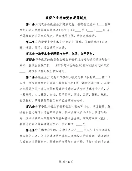 微型企业补助资金规范制度（5篇）