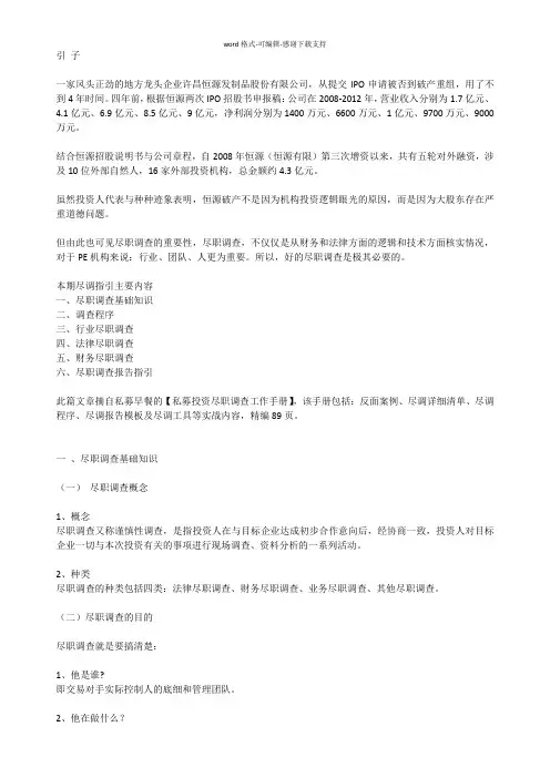 PE尽调报告全案