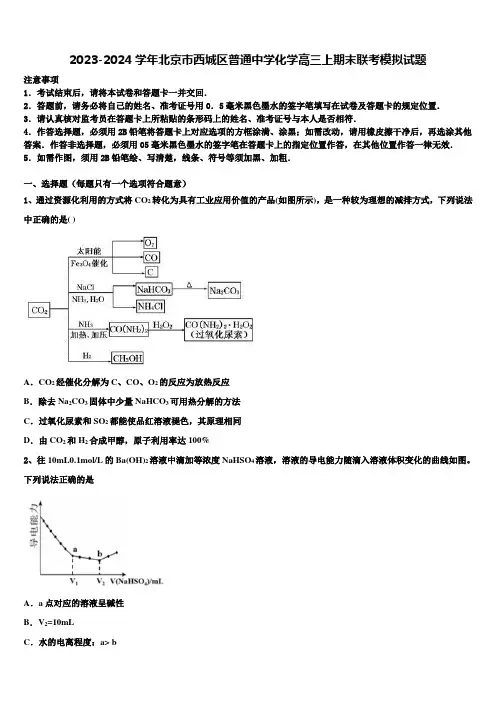 2023-2024学年北京市西城区普通中学化学高三上期末联考模拟试题含解析