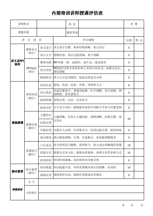 讲师授课评分表