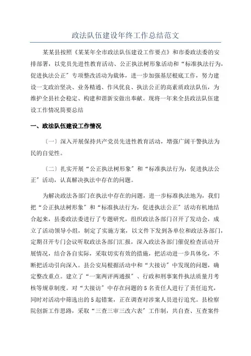 政法队伍建设年终工作总结范文