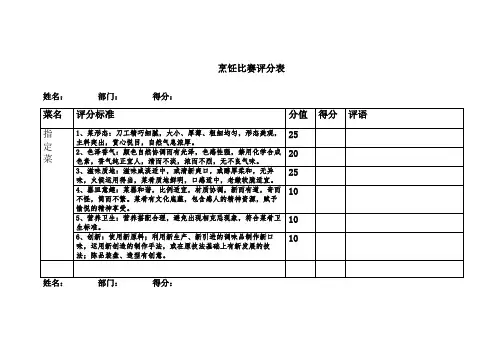 烹饪比赛评分表