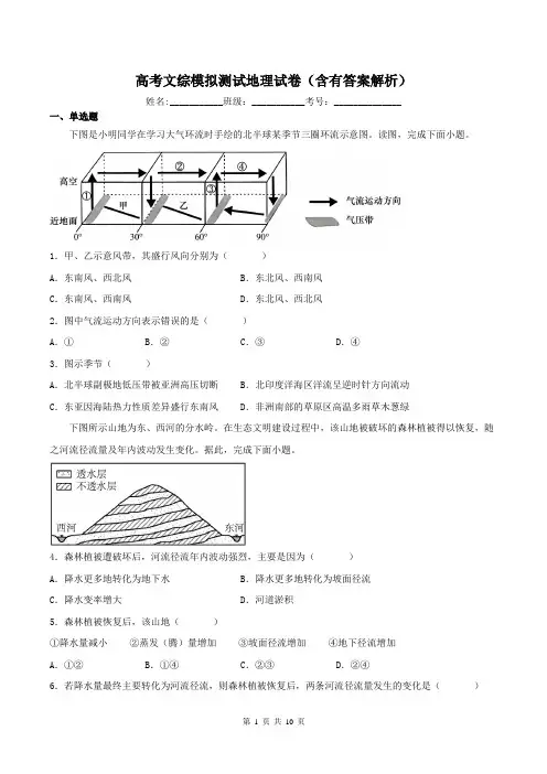 高考文综模拟测试地理试卷(含有答案解析)