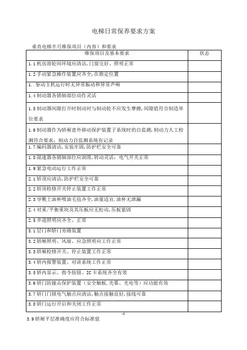 电梯日常保养要求方案