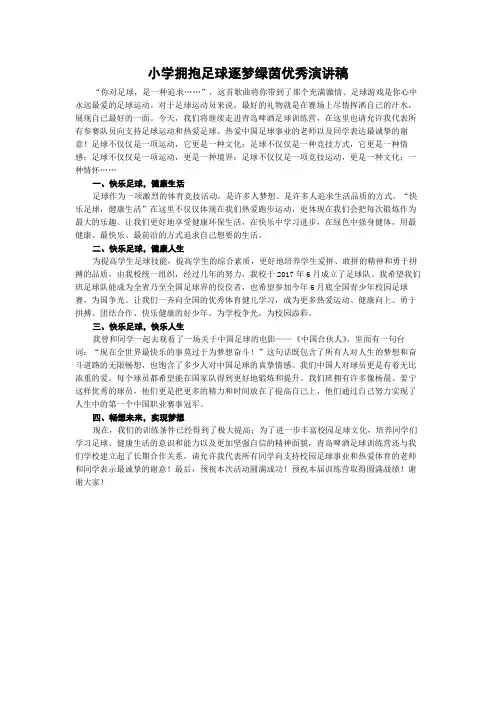 小学拥抱足球逐梦绿茵优秀演讲稿