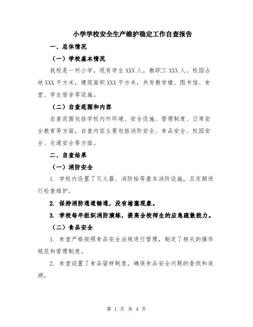 小学学校安全生产维护稳定工作自查报告