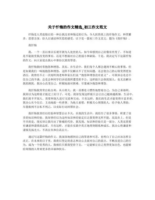 关于忏悔的作文精选_初三作文范文