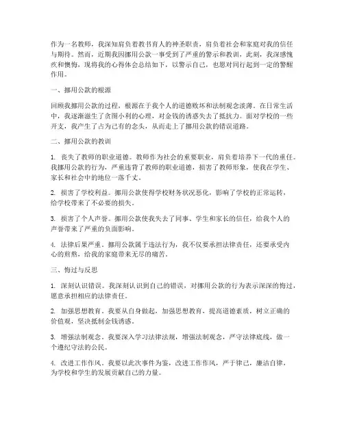 教师挪用公款心得体会