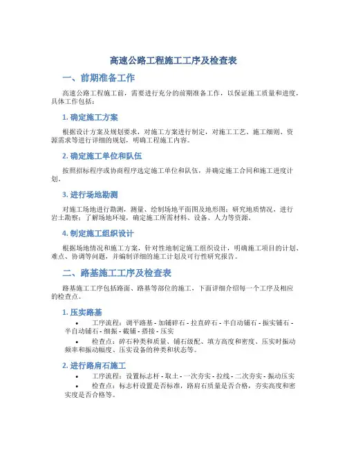 高速公路工程施工工序及检查表