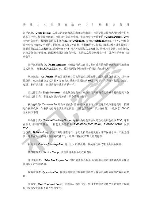 物流人才必须清楚的种物流费用