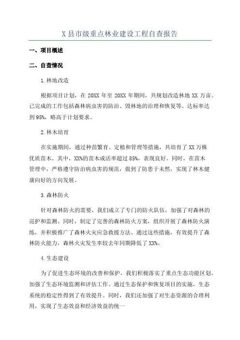 X县市级重点林业建设工程自查报告
