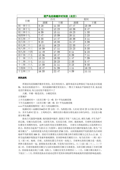 葫芦岛沿海潮汐时间计算方法