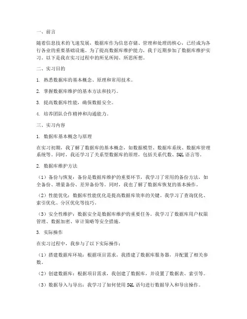 数据库维护实习报告