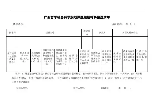 广西哲学社会科学规划课题结题材料报送清单(模板)
