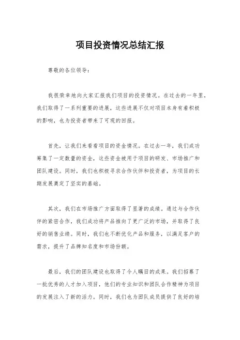 项目投资情况总结汇报