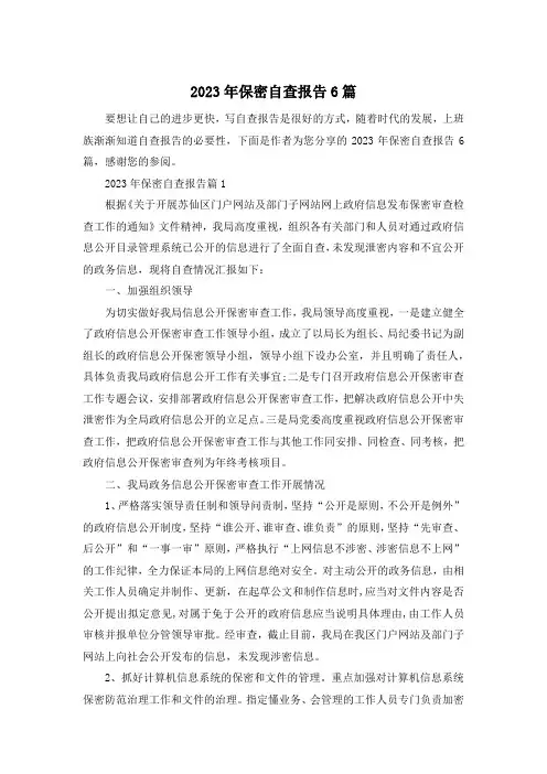2023年保密自查报告6篇