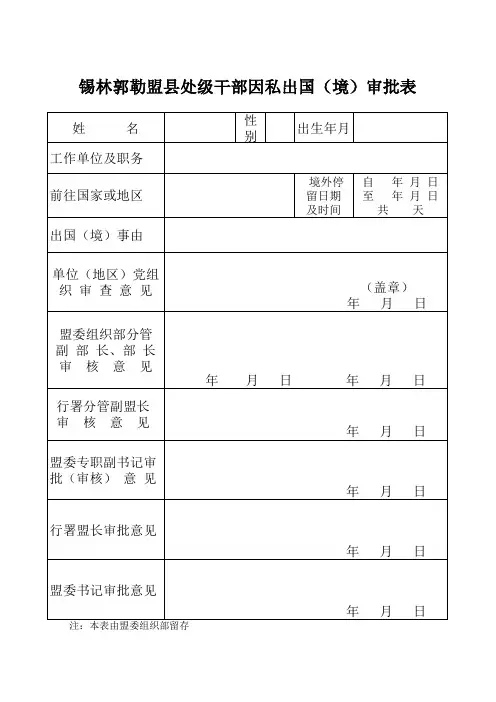 因私出国境审批表(处级