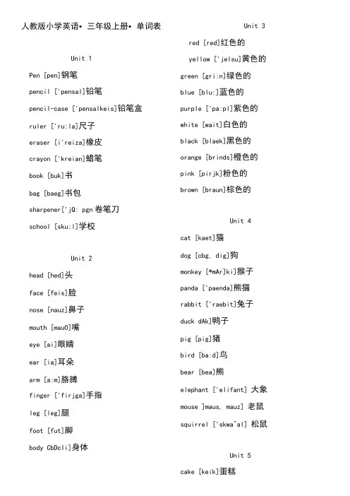 人教版(PEP)小学英语_3~6年级_单词表(带有音标)