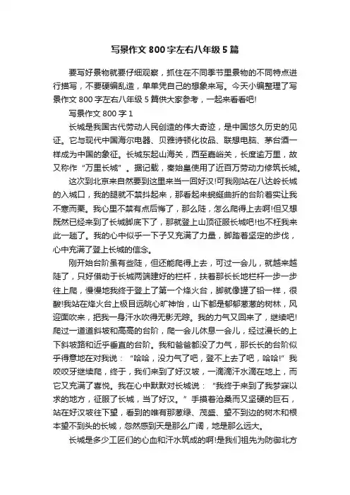 写景作文800字左右八年级5篇