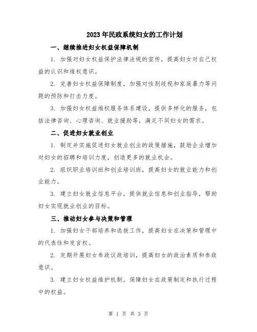 2023年民政系统妇女的工作计划