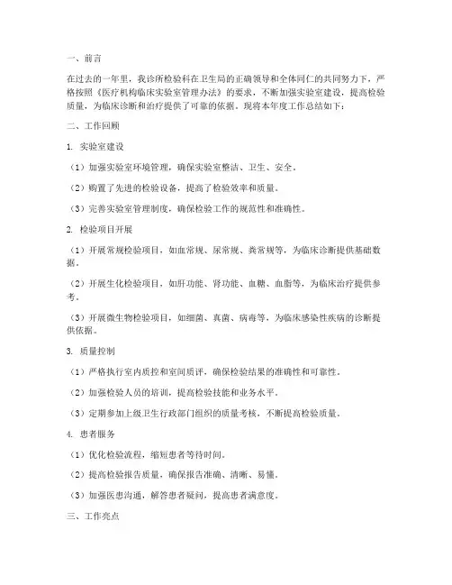 个体诊所检验年度总结范文